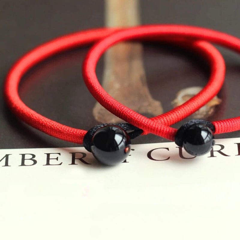 Sankha - Bracelet en Corde Rouge et Obsidienne Noire