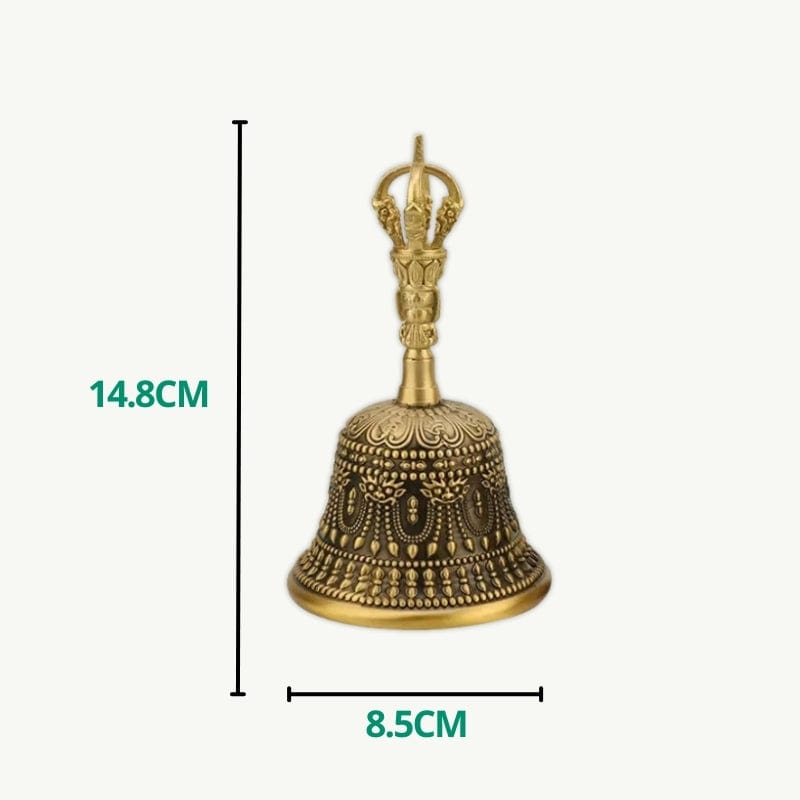 Cloche Tibétaine Népalais en Laiton Gravée L / Antique
