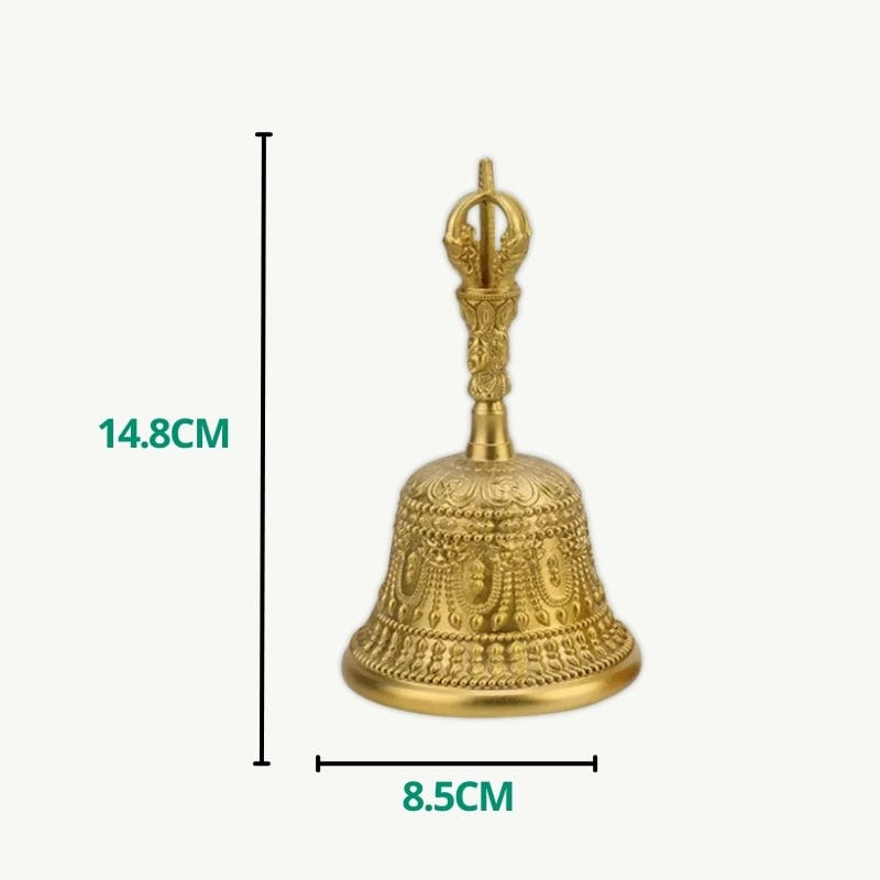Cloche Tibétaine Népalais en Laiton Gravée L / Doré