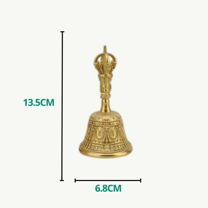 Cloche Tibétaine Népalais en Laiton Gravée M / Doré