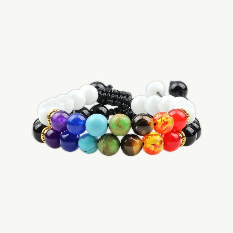 Bracelet 7 Chakras ajustable pour homme et femme Blanc porcelaine / 7 chakras