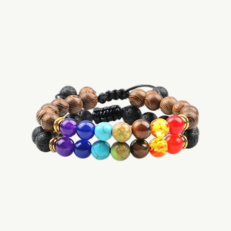 Bracelet 7 Chakras ajustable pour homme et femme Lave-Bois / 7 chakras