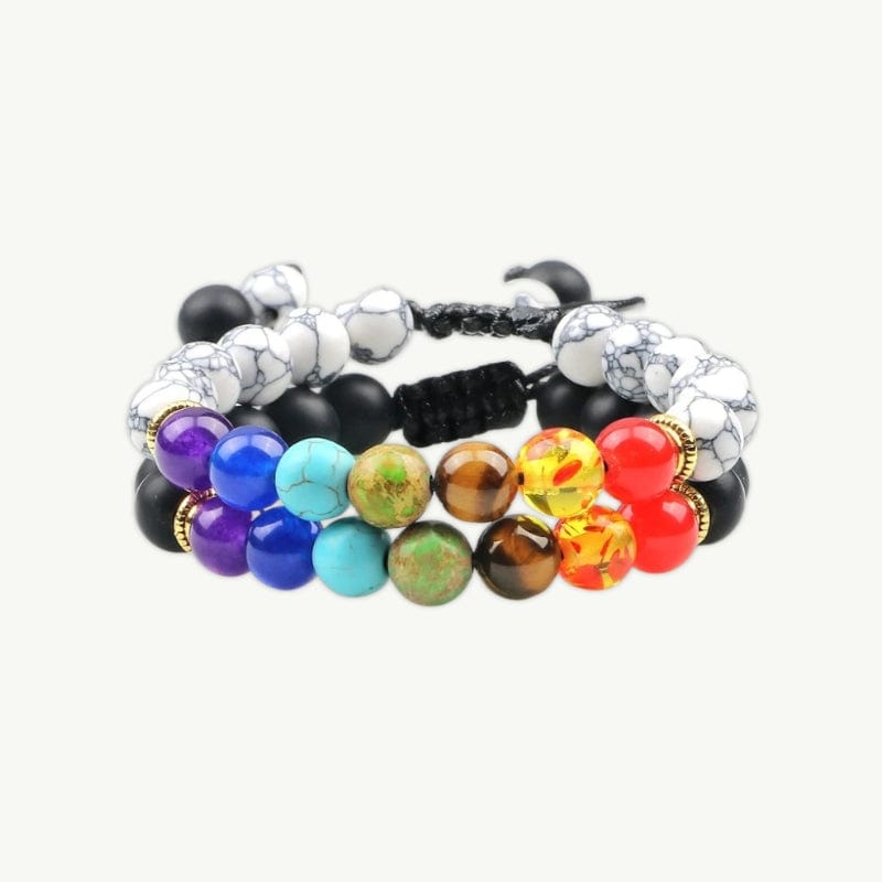 Bracelet 7 Chakras ajustable pour homme et femme Matte-Blanc / 7 chakras