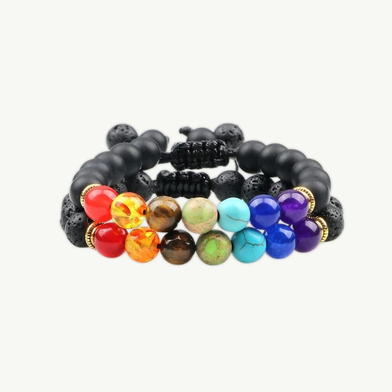 Bracelet 7 Chakras ajustable pour homme et femme Matte- Lave / 7 chakras