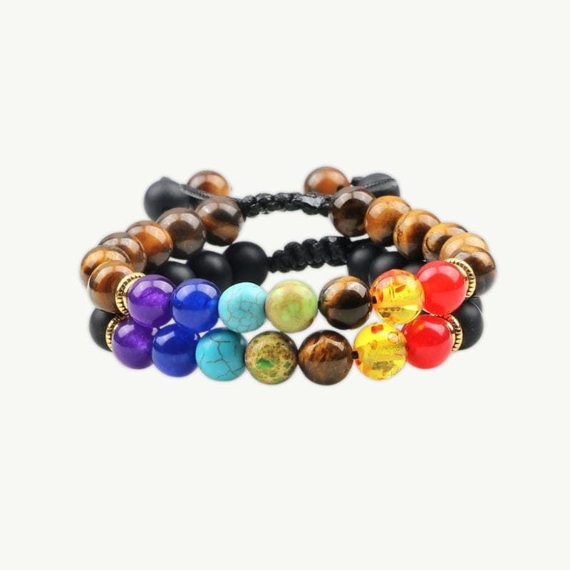 Bracelet 7 Chakras ajustable pour homme et femme Matte-Oeil de Tigre / 7 chakras