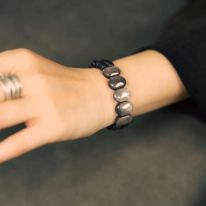 Vibhuti - Bracelet tibétain en obsidienne et bois noir