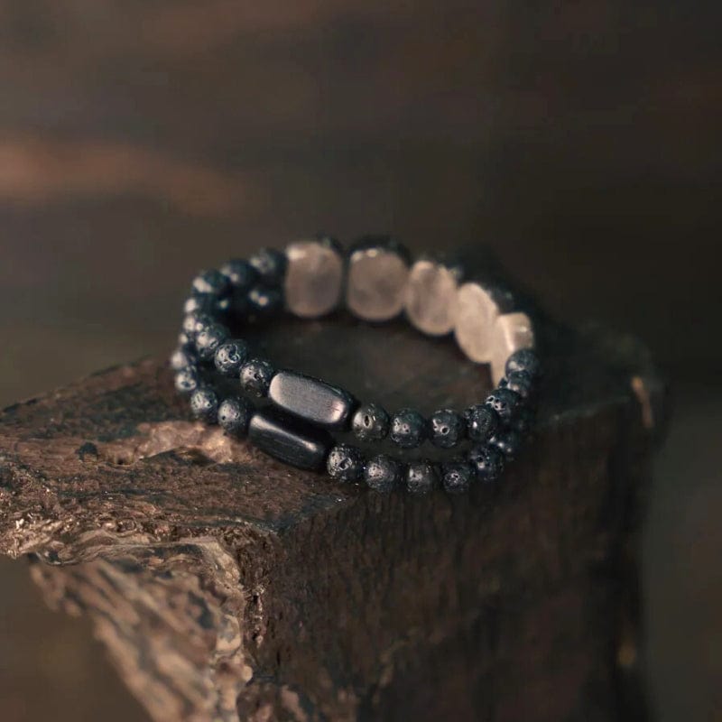 Vibhuti - Bracelet tibétain en obsidienne et bois noir