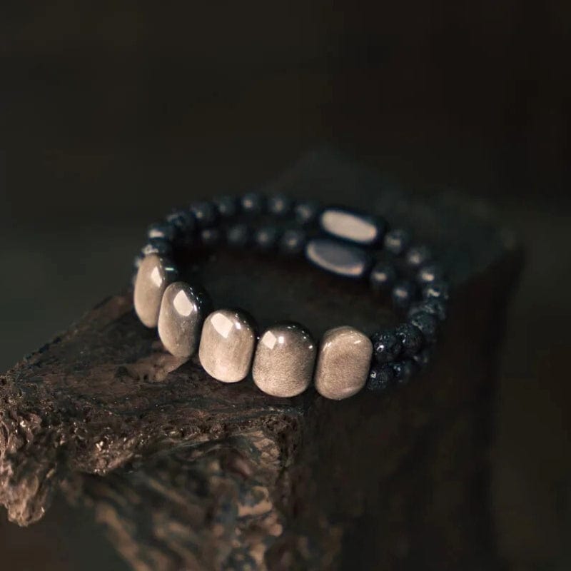 Vibhuti - Bracelet tibétain en obsidienne et bois noir
