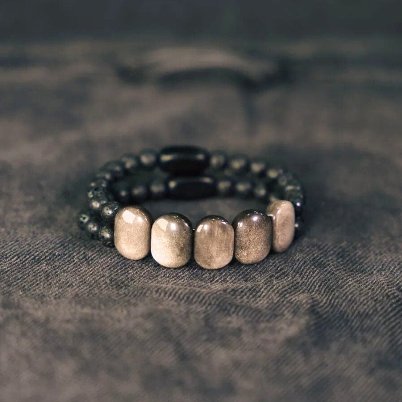 Vibhuti - Bracelet tibétain en obsidienne et bois noir