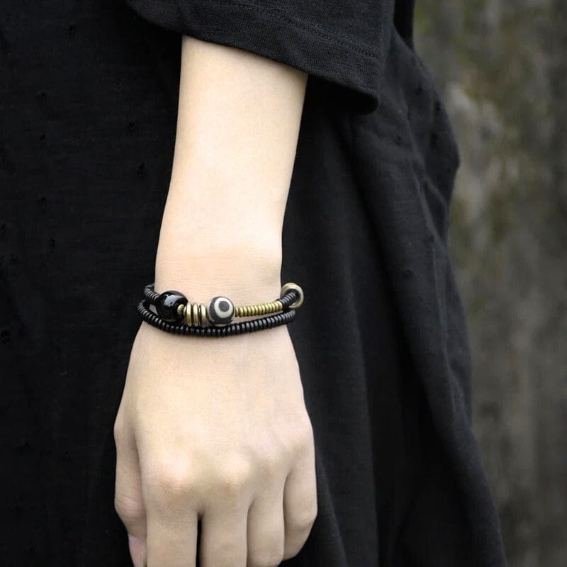 Rigdzin - Bracelet tibétain en onyx noir et ébène