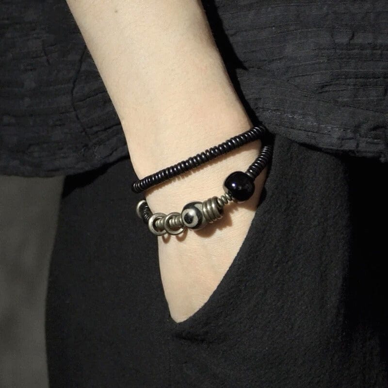 Rigdzin - Bracelet tibétain en onyx noir et ébène