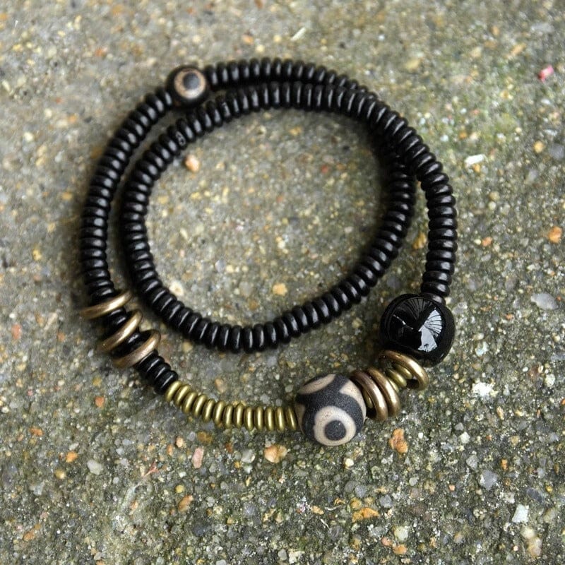 Rigdzin - Bracelet tibétain en onyx noir et ébène