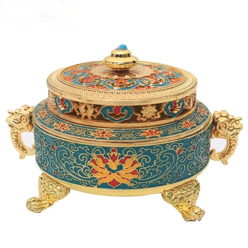 Colored Enamel Lotus Incense Burner 4-Foot Metal Painted Incense Base Tea Ceremony Accessories Sandalwood Coil Censer Home Decor