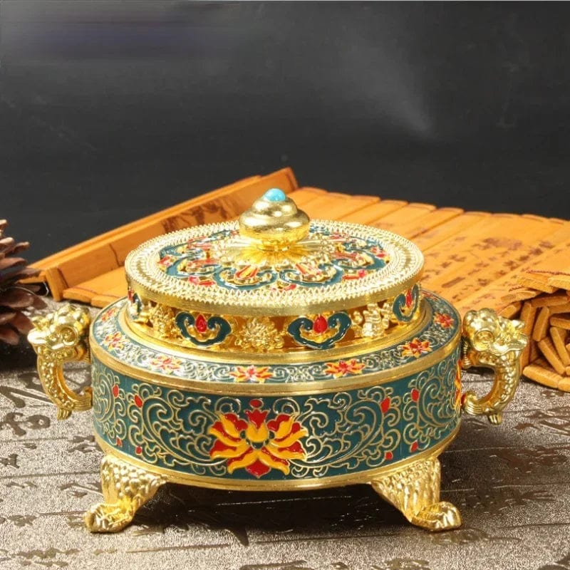Colored Enamel Lotus Incense Burner 4-Foot Metal Painted Incense Base Tea Ceremony Accessories Sandalwood Coil Censer Home Decor
