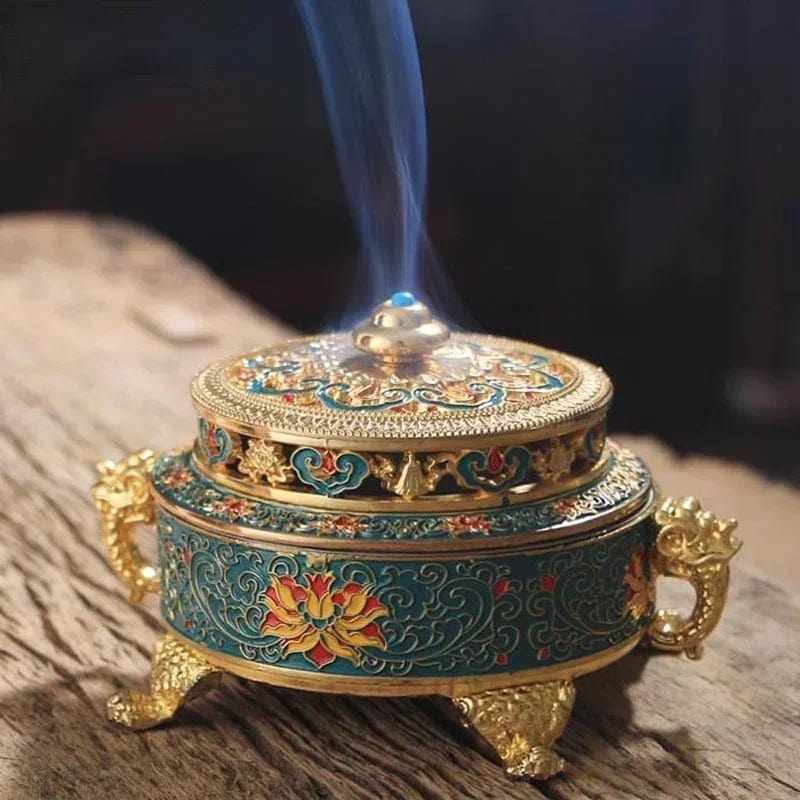 Colored Enamel Lotus Incense Burner 4-Foot Metal Painted Incense Base Tea Ceremony Accessories Sandalwood Coil Censer Home Decor