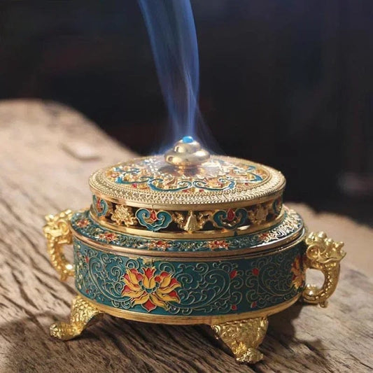 Colored Enamel Lotus Incense Burner 4-Foot Metal Painted Incense Base Tea Ceremony Accessories Sandalwood Coil Censer Home Decor