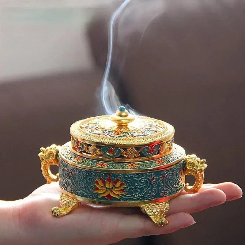 Colored Enamel Lotus Incense Burner 4-Foot Metal Painted Incense Base Tea Ceremony Accessories Sandalwood Coil Censer Home Decor