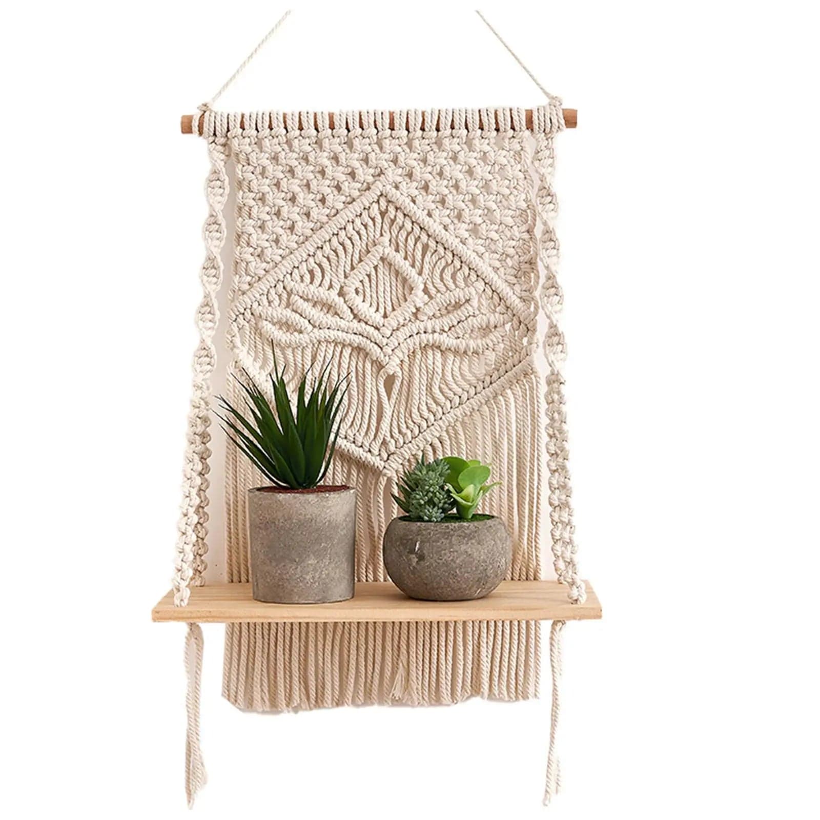 Macrame Wall Hanging Shelf Floating Shelf with Crochet Hand Made Storage Shelving Art for Photo Frames Outdoor Home Decor Indoor