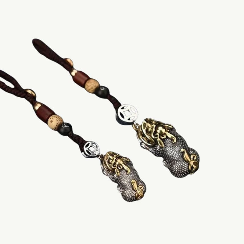 Porte-clés Pixiu en cuivre doré et argenté - Symbole de protection
