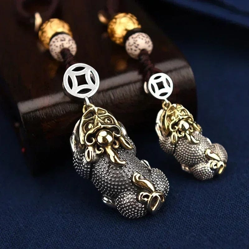 Porte-clés Pixiu en cuivre doré et argenté - Symbole de protection