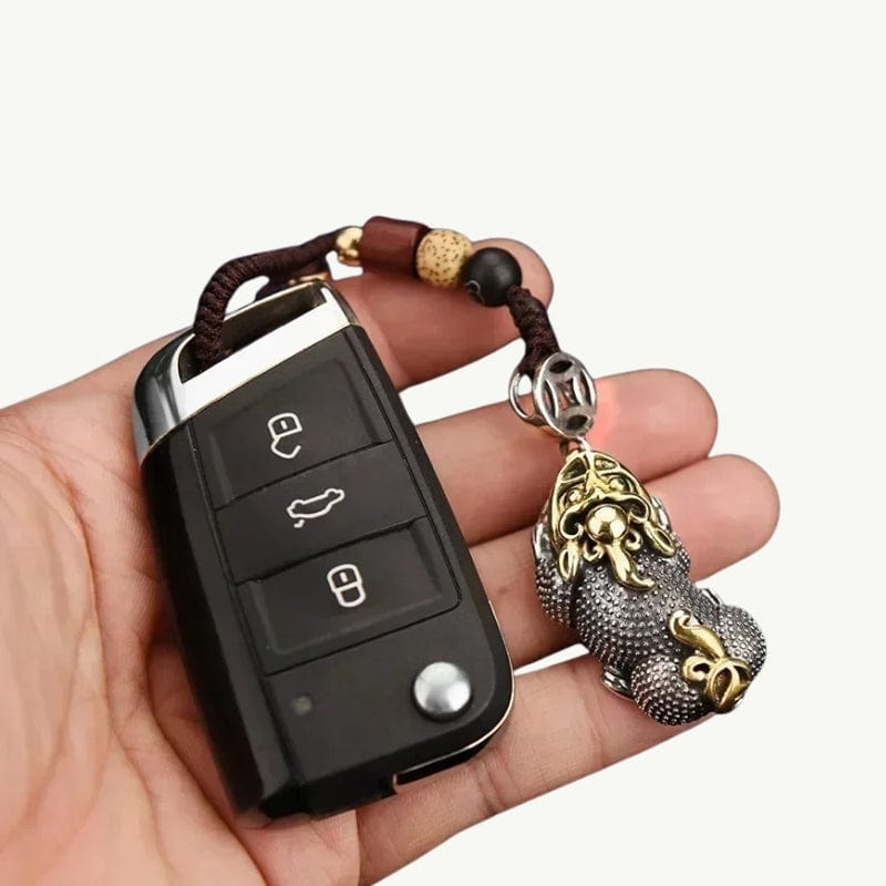 Porte-clés Pixiu en cuivre doré et argenté - Symbole de protection