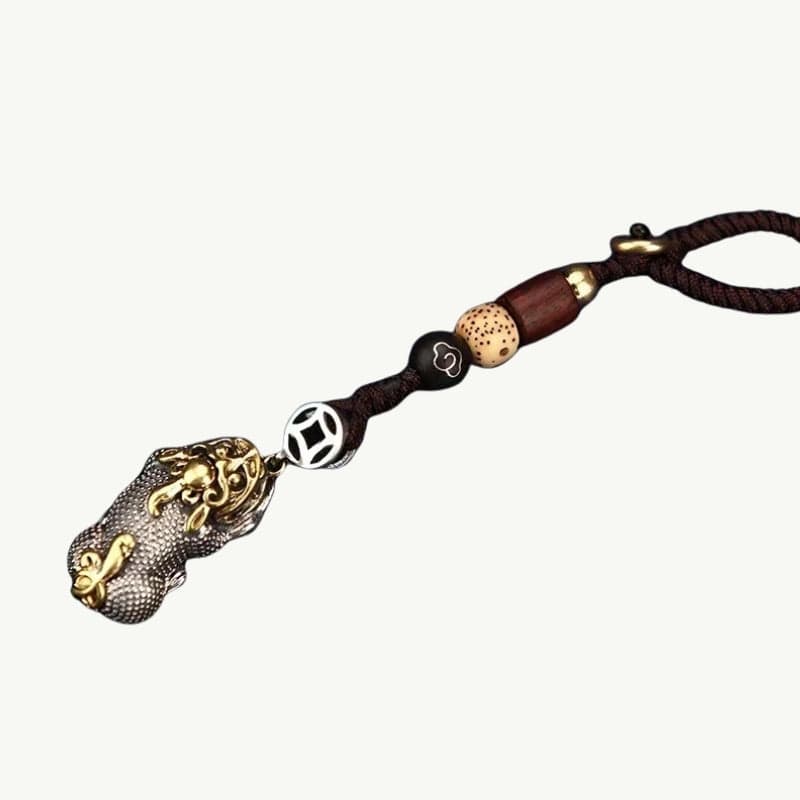 Porte-clés Pixiu en cuivre doré et argenté - Symbole de protection Moyen
