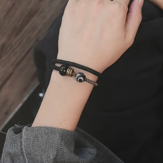 Bracelet tibétain en onyx noir et ébène Rigdzin