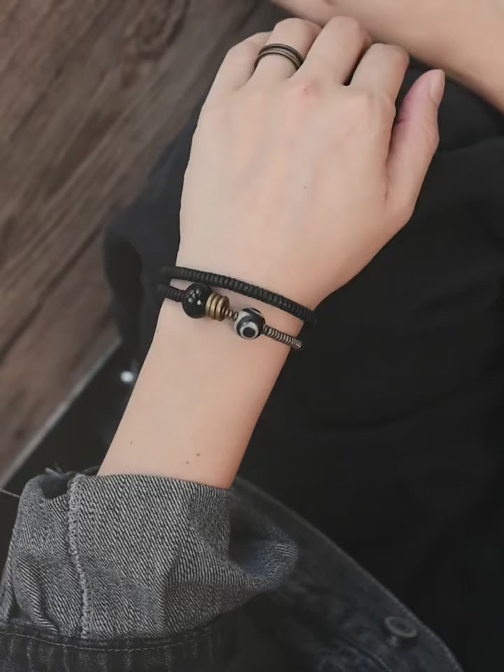 Bracelet tibétain en onyx noir et ébène Rigdzin