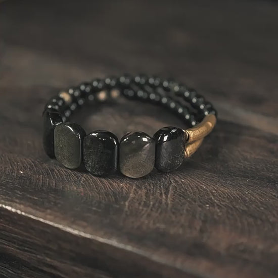 Presentation du Bracelet Tibétain en Obsidienne Dorée et Laiton